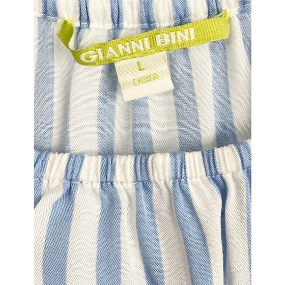 Gianni Bini Embroidered Peasant Blouse L Blue Boho Off the Shoulder Stripe Beach - Picture 8 of 9